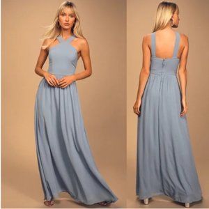 NWT Lulus Air Of Romance Blue Gown Maxi Dress Size Medium